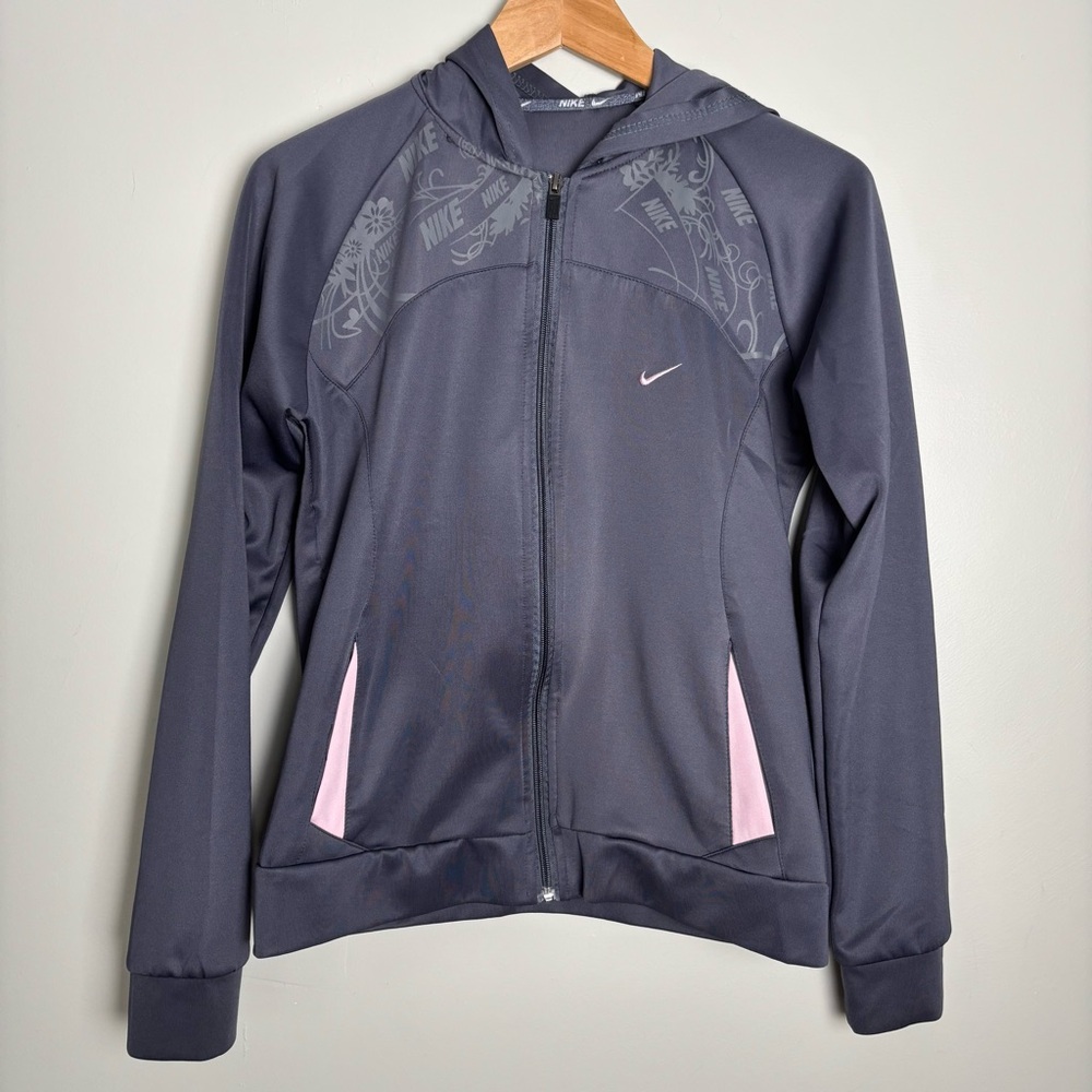 Nike Gray Floral Light Pink Retro Full Zip Track Jacket-Women's Size Small